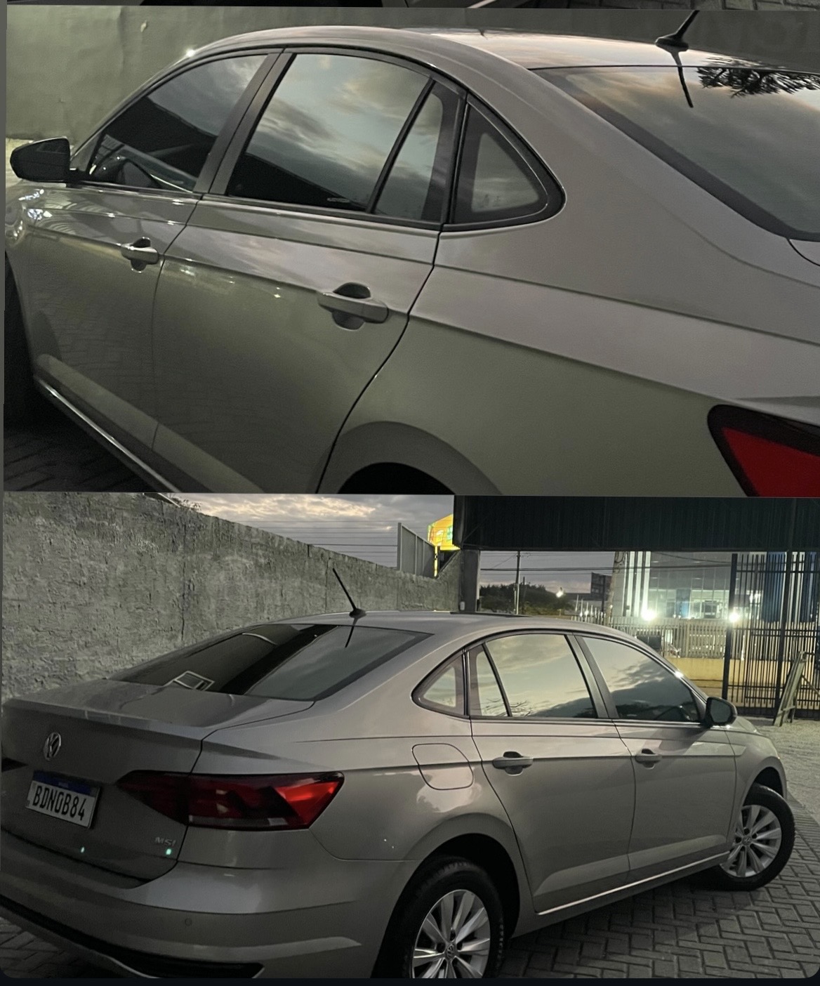 Comparativo de visibilidade interna noturna com película automotiva.